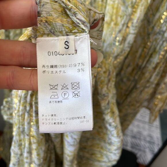 Ne Quittez Pas Chiffon Yellow Midi Dress Sheer Long Sleeve S - Picture 9 of 10